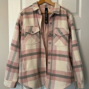 Point Zero Women's Pink and Cream Plaid Utility Jacket